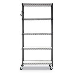 Alera 5-Shelf Wire Shelving Kit with Casters and Shelf Liners, 36w x 18d x 72h, Black Anthracite view 3