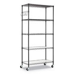 Alera 5-Shelf Wire Shelving Kit with Casters and Shelf Liners, 36w x 18d x 72h, Black Anthracite view 4