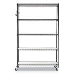 Alera 5-Shelf Wire Shelving Kit with Casters and Shelf Liners, 48w x 18d x 72h, Black Anthracite view 4