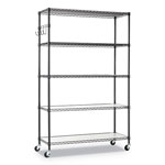 Alera 5-Shelf Wire Shelving Kit with Casters and Shelf Liners, 48w x 18d x 72h, Black Anthracite view 5