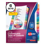 Avery Customizable Table of Contents Ready Index Multicolor Dividers, 31-Tab, 1 to 31, 11 x 8.5, 6 Sets orginal image