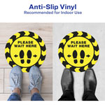 Avery PLEASE WAIT HERE Distancing Floor Decals - 5 - PLEASE WAIT HERE Print/Message - Round Shape - Pre-printed, Tear Resistant, Wear Resistant, Non-slip, Water Resistant, UV Coated, Durable, Removable, Scuff Resistant - Vinyl - Yellow, Black view 1