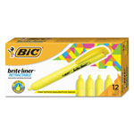 Bic Brite Liner Retractable Highlighter, Chisel Tip, Fluorescent Yellow, Dozen orginal image