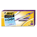 Bic Round Stic Grip Xtra Comfort Stick Ballpoint Pen, 1.2mm, Purple Ink, Gray Barrel, Dozen view 1