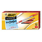 Bic Round Stic Grip Xtra Comfort Stick Ballpoint Pen, 1.2mm, Red Ink, Gray Barrel, Dozen view 1