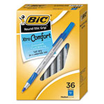 Bic Round Stic Grip Xtra Comfort Stick Ballpoint Pen, 1.2mm, Blue Ink, Gray Barrel, 36/Pack view 1