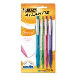 Bic Atlantis Retractable Ballpoint Pen, 1mm, Assorted Ink/Barrel, 4/Pack orginal image