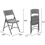 Dorel Zown Classic Commercial Resin Folding Chair - Gray Seat - Gray Back - Gray Steel, High Density Resin, High-density Polyethylene (HDPE) Frame - Four-legged Base - 1 Each view 2