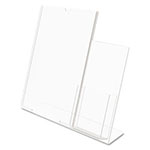 Deflecto Superior Image Slanted Sign Holder with Side Pocket, 13.5w x 4.25d x 10.88h, Clear view 3