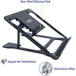 First-Base Portable Laptop Stand With 6 Height Levels, Notebook, Tablet Support, Aluminum Alloy, Black view 3