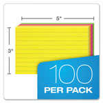 Oxford Ruled Index Cards, 3 x 5, Glow Green/Yellow, Orange/Pink, 100/Pack view 2