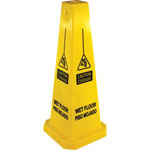Genuine Joe Bright 4-sided CAUTION Safety Cone, 5/Carton, Cone Shape, Stackable, Four Sided, Polypropylene, Yellow view 1
