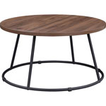 Lorell Round Coffee Table, Walnut Round Top, Powder Coated Four Leg Base, 4 Legs, 1