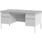 Lorell Grey Double Pedestal Steel/Laminate Desk, 2 Pedestals, 30