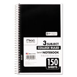 Mead Spiral Notebook, 3 Subjects, Medium/College Rule, Assorted Color Covers, 9.5 x 5.5, 150 Sheets view 1
