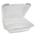 Pactiv Foam Hinged Lid Containers, Dual Tab Lock, 9.13 x 9 x 3.25, 3-Compartment, White, 150/Carton view 1