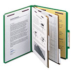 Smead Six-Section Pressboard Top Tab Classification Folders with SafeSHIELD Fasteners, 2 Dividers, Letter Size, Green, 10/Box view 2