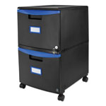 Storex Two-Drawer Mobile Filing Cabinet, 14.75w x 18.25d x 26h, Black/Blue view 2