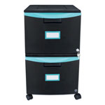 Storex Two-Drawer Mobile Filing Cabinet, 14.75w x 18.25d x 26h, Black/Teal orginal image