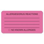 Tabbies Allergy Warning Labels, ALLERGIES/DRUG REACTIONS NO KNOWN ALLERGIES, 1.75 x 3.25, Pink, 250/Roll orginal image