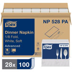 Tork White Soft Dinner Napkin - 1/8 Fold - 2 Ply - Tall Fold - 16.75
