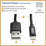 Tripp Lite Usb Cable, Lightning, Coiled, 4'L, Black view 1