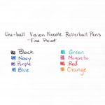 Uni-Ball VISION Needle Stick Roller Ball Pen, Fine 0.7mm, Assorted Ink, Silver Barrel, 8/Set view 3