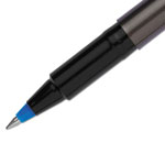 Uni-Ball Deluxe Stick Roller Ball Pen, Micro 0.5mm, Blue Ink, Metallic Gray Barrel, Dozen view 2