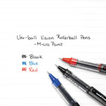 Uni-Ball VISION Stick Roller Ball Pen, Micro 0.5mm, Red Ink, Gray/Red Barrel, Dozen view 3
