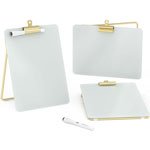 U Brands Glass Dry-Erase Desktop Easel, Tempered Glass, Gold Metal Stand, Removable Clip - Tempered Glass - Rectangle - Vertical - 1 view 1