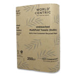World Centric 100 Percent PCW Recycled Paper Towels, 1-Ply, 9 x 9, Natural, 250/Pack, 16 Packs/Carton view 1