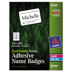 Avery EcoFriendly Adhesive Name Badge Labels, 3.38 x 2.33, White, 400/Box orginal image