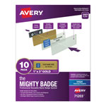Avery The Mighty Badge Name Badge Holder Kit, Horizontal, 3 x 1, Inkjet, Gold, 10 Holders/ 80 Inserts orginal image