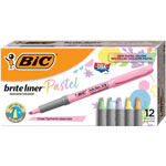 Bic Brite Liner Grip Pastel Highlighters - Chisel Marker Point Style - Pastel Yellow, Pastel Pink, Pastel Blue, Pastel Green, Pastel Purple, Pastel Orange - 1 Dozen orginal image