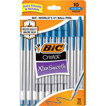 Bic Cristal Ballpoint Stick Pens - Medium Pen Point - Blue - Clear Barrel - 10 / Pack orginal image