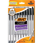 Bic Cristal Ballpoint Stick Pens - Medium Pen Point - Black - Clear Barrel - 10 / Pack orginal image