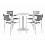 KFI Seating Eveleen Outdoor Patio Table w/Four Gray Powder-Coated Polymer Chairs, Round, 36
