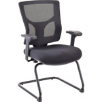 Lorell Conjure Sled Base Guest Chair, Fabric, Polyurethane Foam Seat, Mesh Back, Sled Base, Black, 25.5
