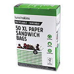 lunchskins Paper Sandwich Bag, 7.1 x 2 x 9.4, White with Green Stripes, 50/Box orginal image