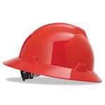 MSA V-Gard Full-Brim Hard Hats, Ratchet Suspension, Size 6 1/2 - 8, Red orginal image