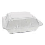 Pactiv Foam Hinged Lid Containers, Dual Tab Lock, 9.13 x 9 x 3.25, 3-Compartment, White, 150/Carton orginal image