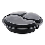 Pactiv Newspring VERSAtainer Microwavable Containers, Round, 3-Compartment, 39 oz, 9 x 9 x 2.25, Black/Clear, Plastic, 150/Carton orginal image