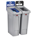 Rubbermaid Slim Jim Recycling Station Kit, 46 gal, 2-Stream Landfill/Mixed Recycling orginal image