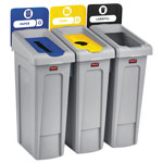 Rubbermaid Slim Jim Recycling Station Kit, 69 gal, 3-Stream Landfill/Paper/Bottles/Cans orginal image