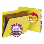 Smead End Tab Colored Pressboard Classification Folders with SafeSHIELD Coated Fasteners, 2 Dividers, Letter Size, Yellow, 10/Box orginal image