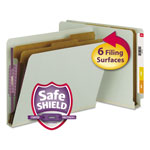 Smead End Tab Pressboard Classification Folders with SafeSHIELD Coated Fasteners, 2 Dividers, Letter Size, Gray-Green, 10/Box orginal image