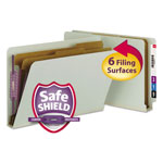 Smead End Tab Pressboard Classification Folders with SafeSHIELD Coated Fasteners, 2 Dividers, Legal Size, Gray-Green, 10/Box orginal image