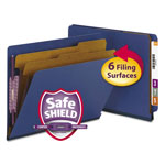 Smead End Tab Pressboard Classification Folders with SafeSHIELD Fasteners, 2 Dividers, Letter Size, Dark Blue, 10/Box orginal image