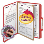 Smead Four-Section Pressboard Top Tab Classification Folders with SafeSHIELD Fasteners, 1 Divider, Letter Size, Bright Red, 10/Box orginal image