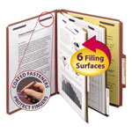 Smead Pressboard Classification Folders with SafeSHIELD Coated Fasteners, 2/5 Cut, 2 Dividers, Letter Size, Red, 10/Box orginal image